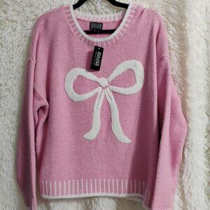 Major Label Group Pink Oversized Sweater with White Bow NWT Size L